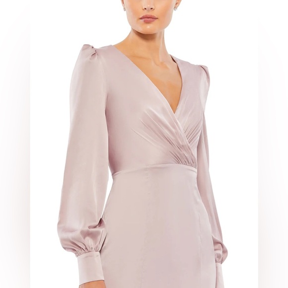 NWT $398 MAC DUGGAL SATIN RUCHED BISHOP SLEEVE GOWN 55635 ROSE PINK - Picture 3 of 6